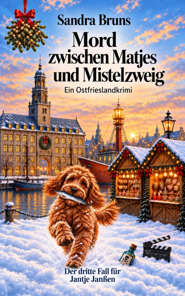 Buchcover: Mord zwischen Matjes und Mistelzweig – Ostfrieslandkrimi von Sandra Bruns
