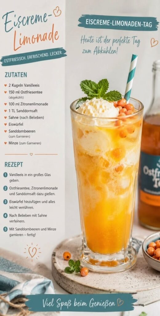 Rezeptkarte Eiscreme-Limonade mit Ostfriesentee