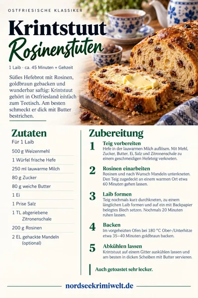 Rezeptkarte Krintstuut – Rosinenstuten – Rezept aus Ostfriesland als PDF zum Download