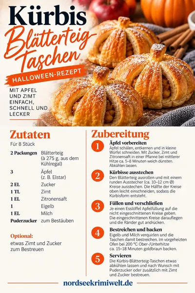 Rezeptkarte Kürbis-Blätterteig-Taschen – Rezept aus Ostfriesland als PDF zum Download