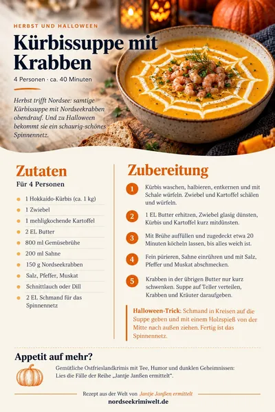 Rezeptkarte Kürbissuppe mit Krabben – Rezept aus Ostfriesland als PDF zum Download