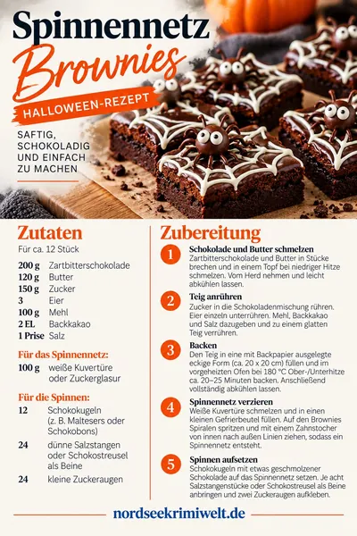 Rezeptkarte Spinnennetz-Brownies – Rezept aus Ostfriesland als PDF zum Download
