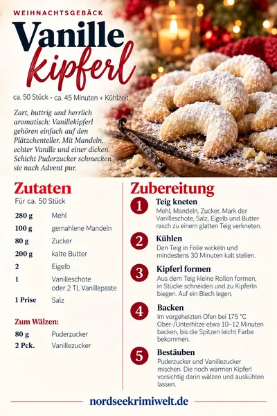 Rezeptkarte Vanillekipferl – Rezept aus Ostfriesland als PDF zum Download